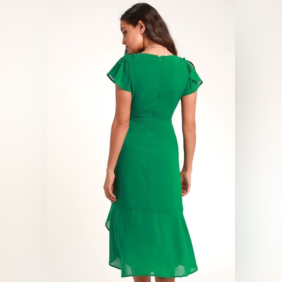 Lulu’s Outstanding Green Ruched High-Low Midi Dress Size Small - Picture 2 of 8
